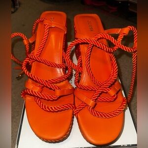 GUESS Women's Bright Orange Lace-Up Sandals
